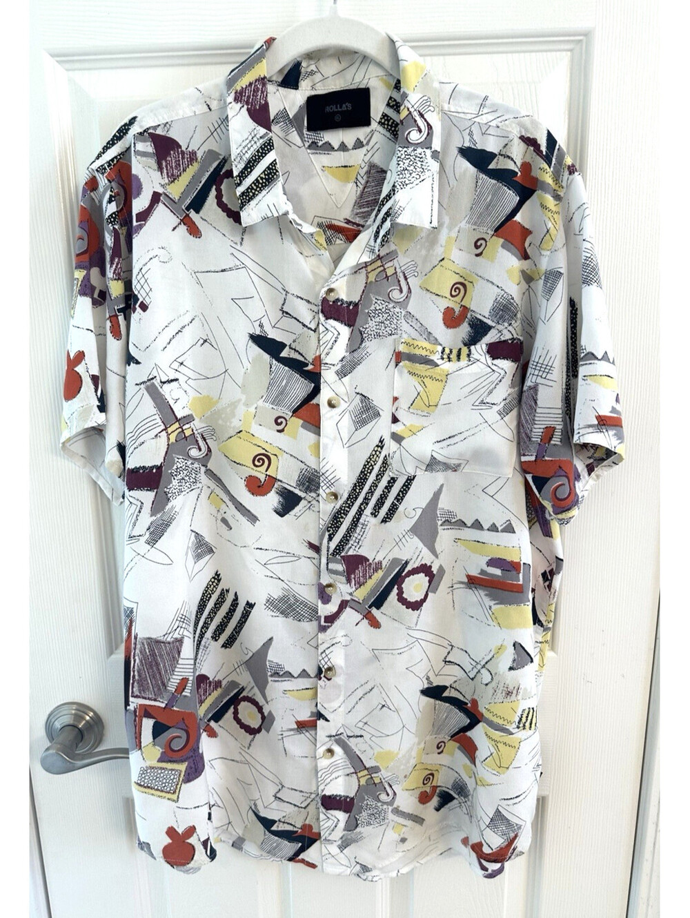 Rolla's Mens Short Sleeve Button Shirt XL Abstract Print Viscose Resort Beach